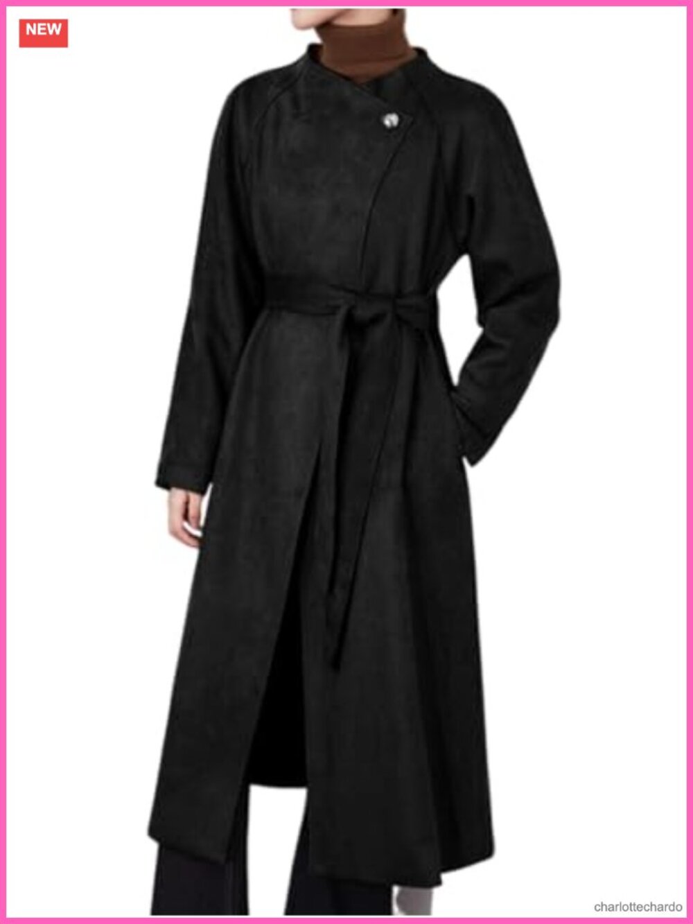 Womens Faux Suede Long Trench Coat Open Front Leather Overcoat with Belt